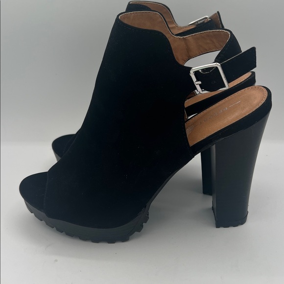 Report Lilian Black Chunky Platform Slingback Peep Toe Booties 8.5 - Picture 2 of 8